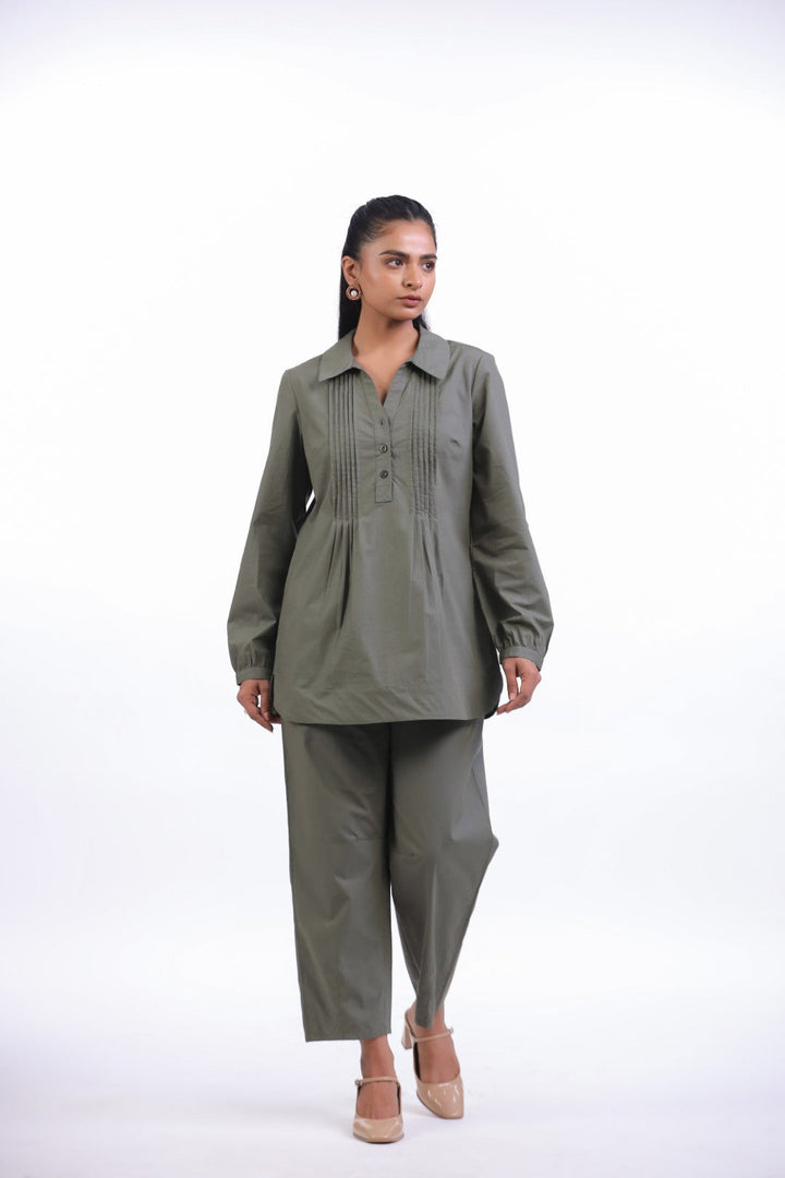 Women's Green Cotton Top  With Green Pant (co-ord)