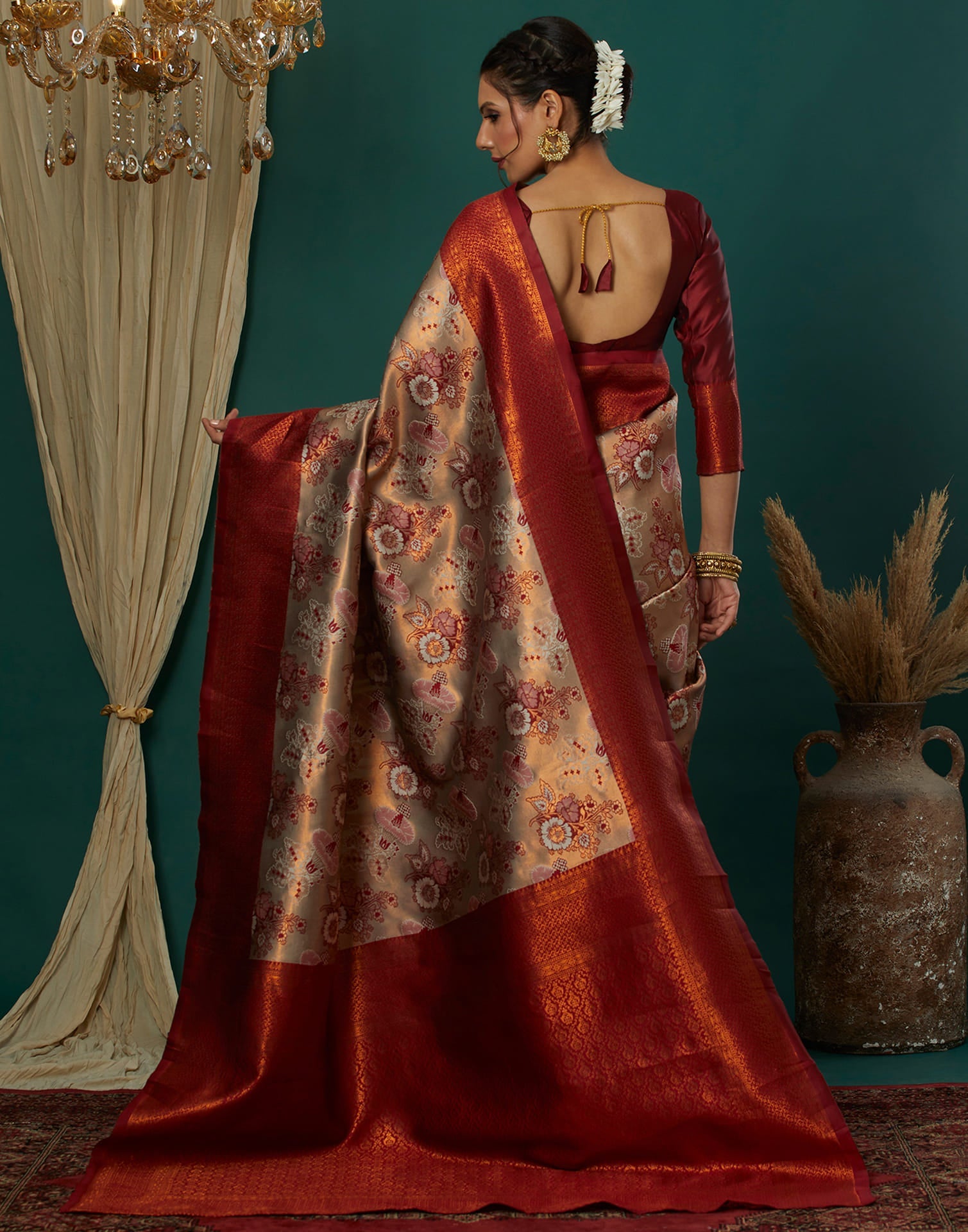 Beige Silk Woven Saree