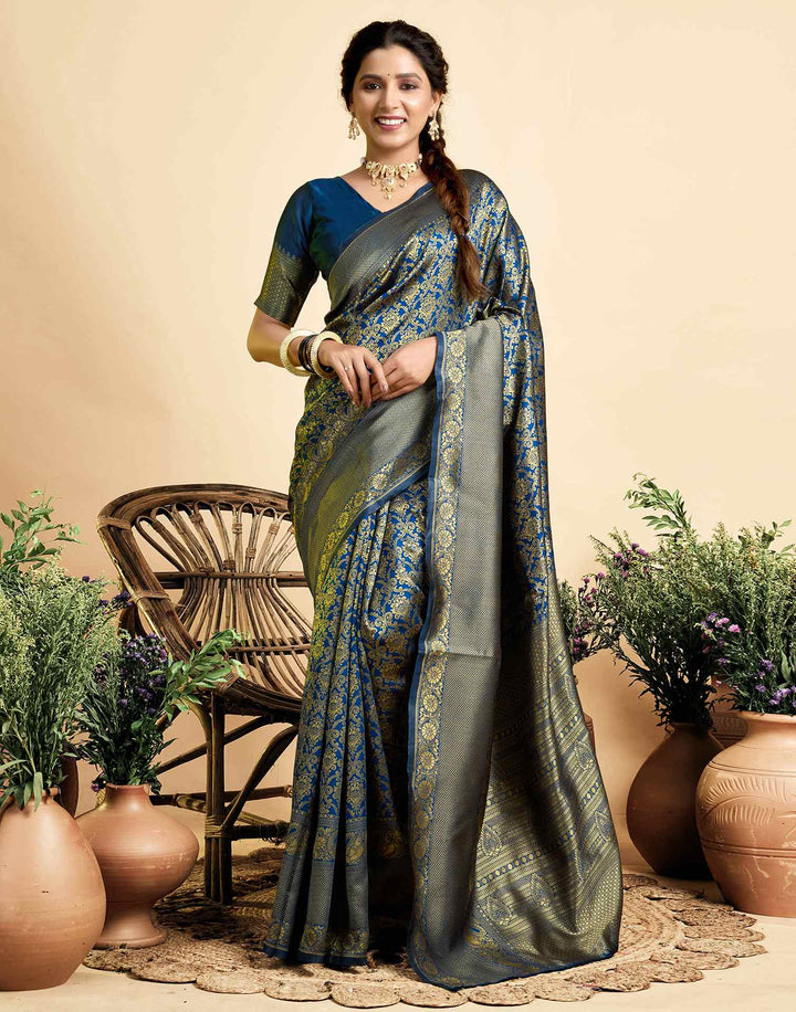 Peacock Blue Silk Woven Banarasi Saree
