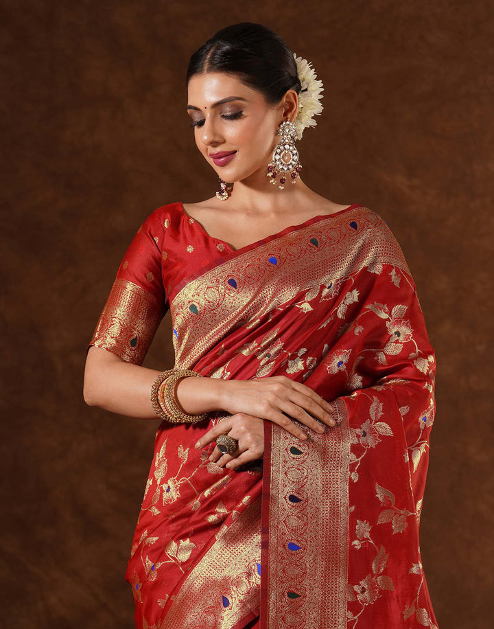 Red Silk Woven Banarasi Saree