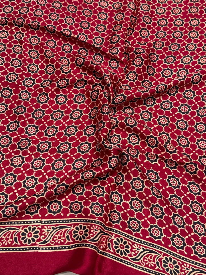 Maroon Ajrakh Hand Block Modal Silk Saree With Fancy Ajrakh Pallu and Border