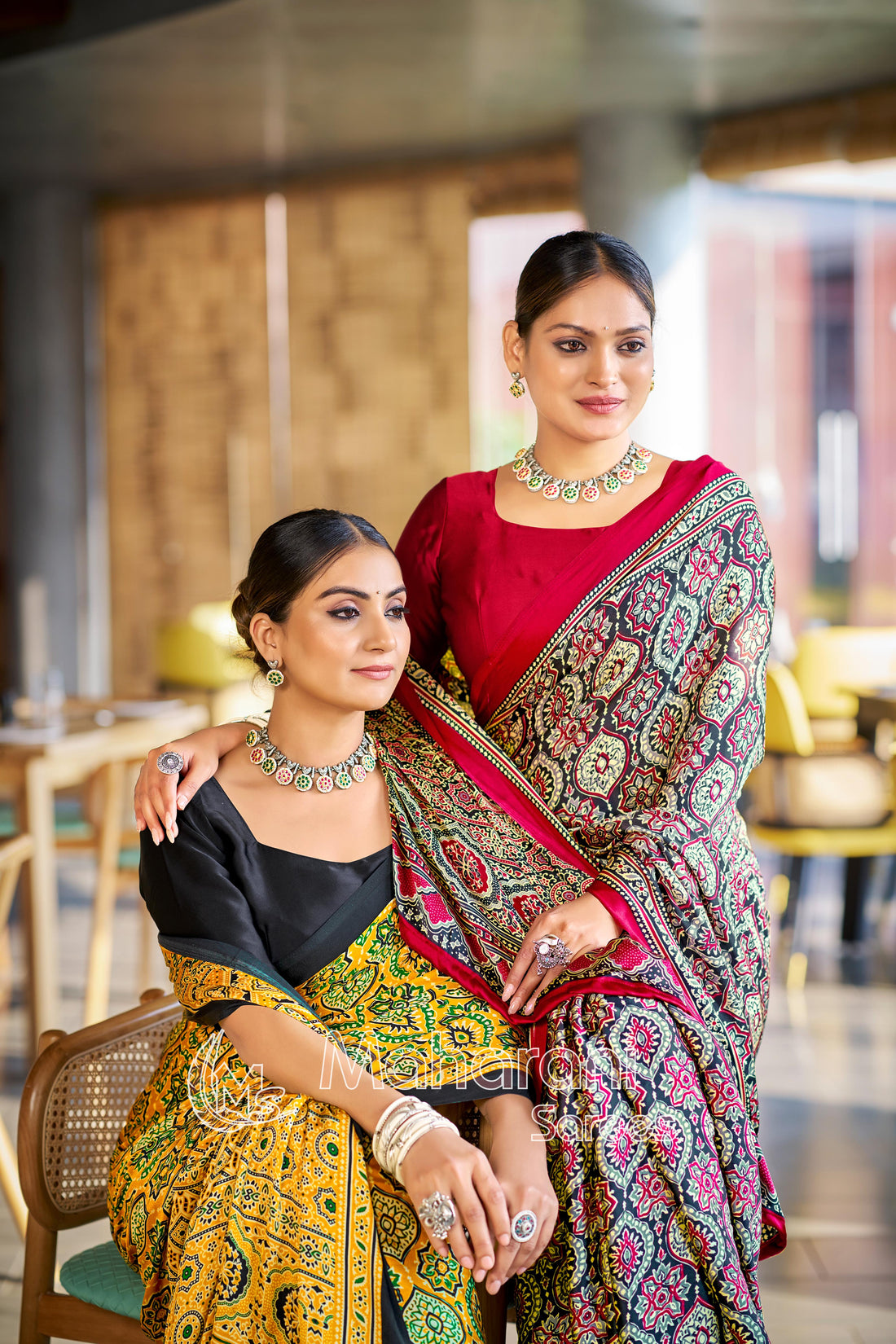 Brilliant Yellow Ajrakh Printed Soft Modal Silk Natural Print Saree P2