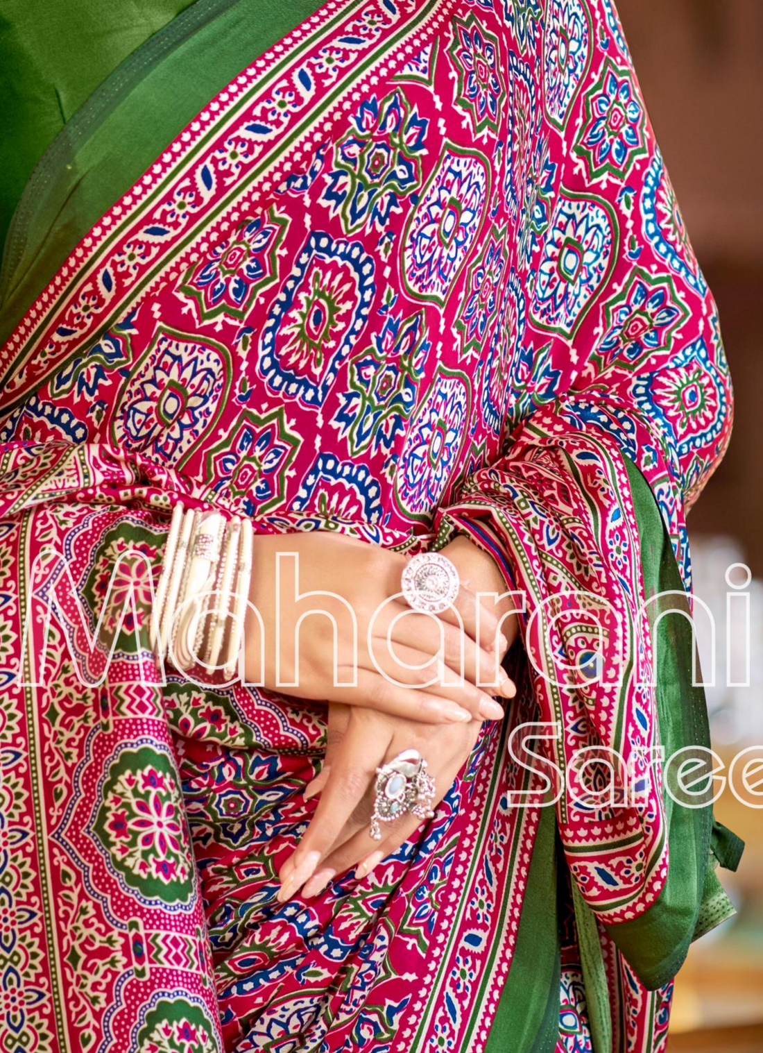 Colorful Rani Ajrakh Printed Soft Modal Silk Natural Print Saree P2
