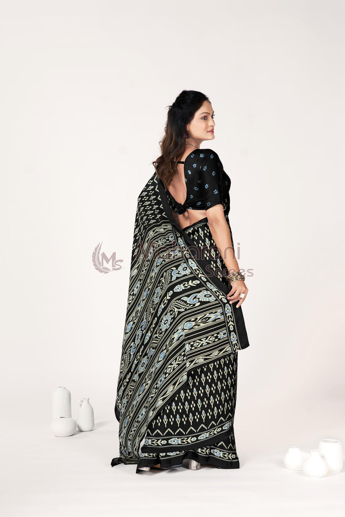 Black Ajrakh Patola Natural Printed Soft Modal Silk Saree