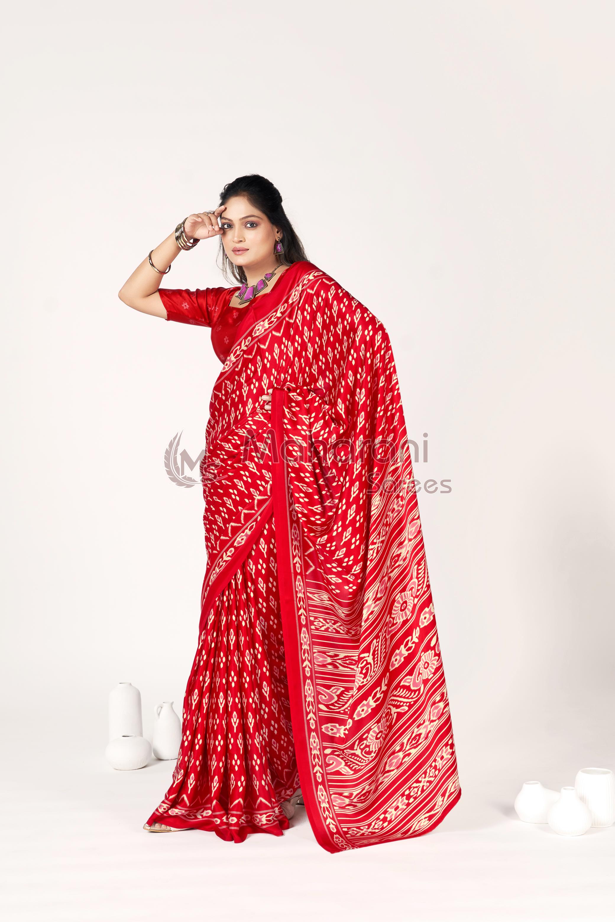 Red Ajrakh Patola Natural Printed Soft Modal Silk Saree