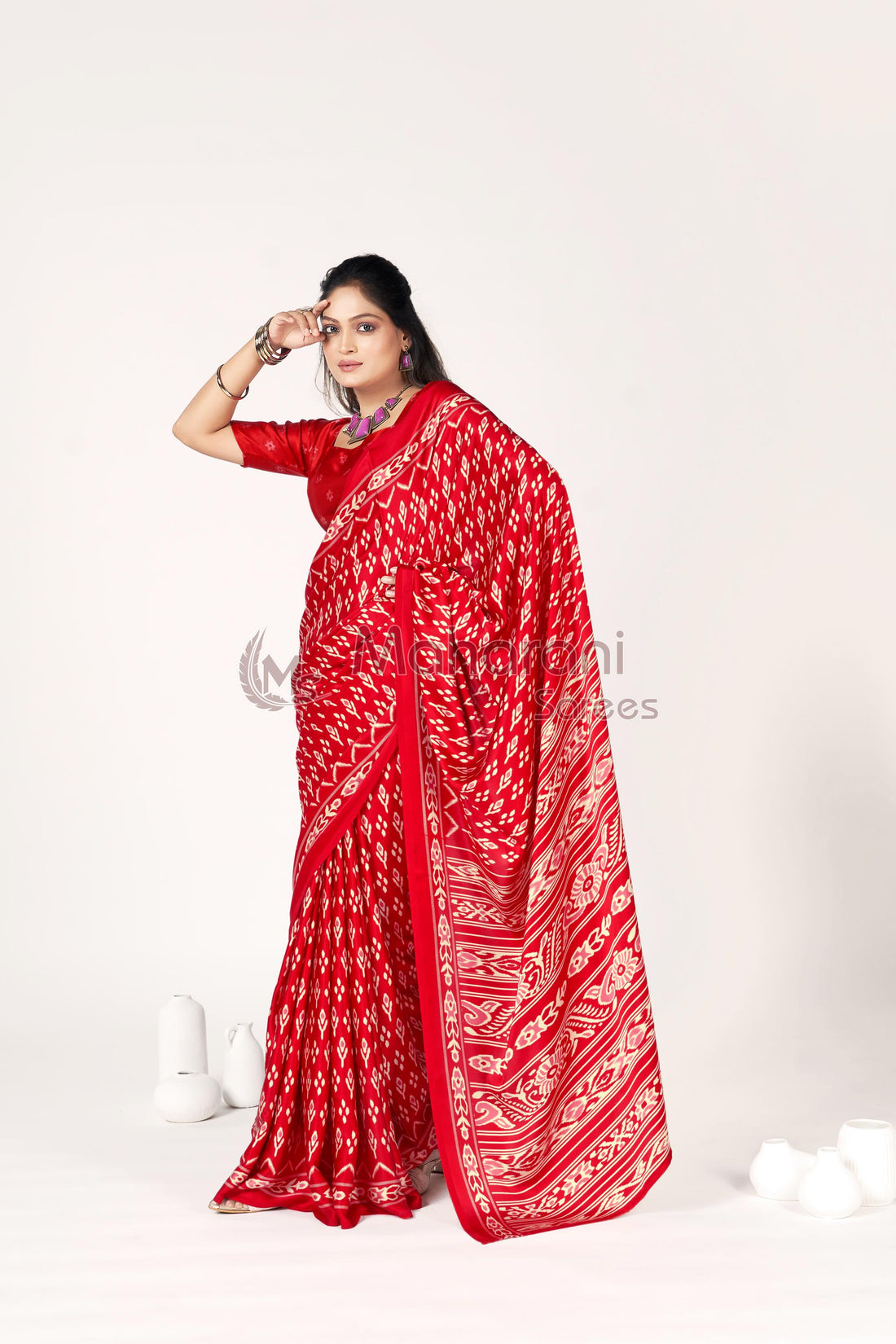 Red Ajrakh Patola Natural Printed Soft Modal Silk Saree
