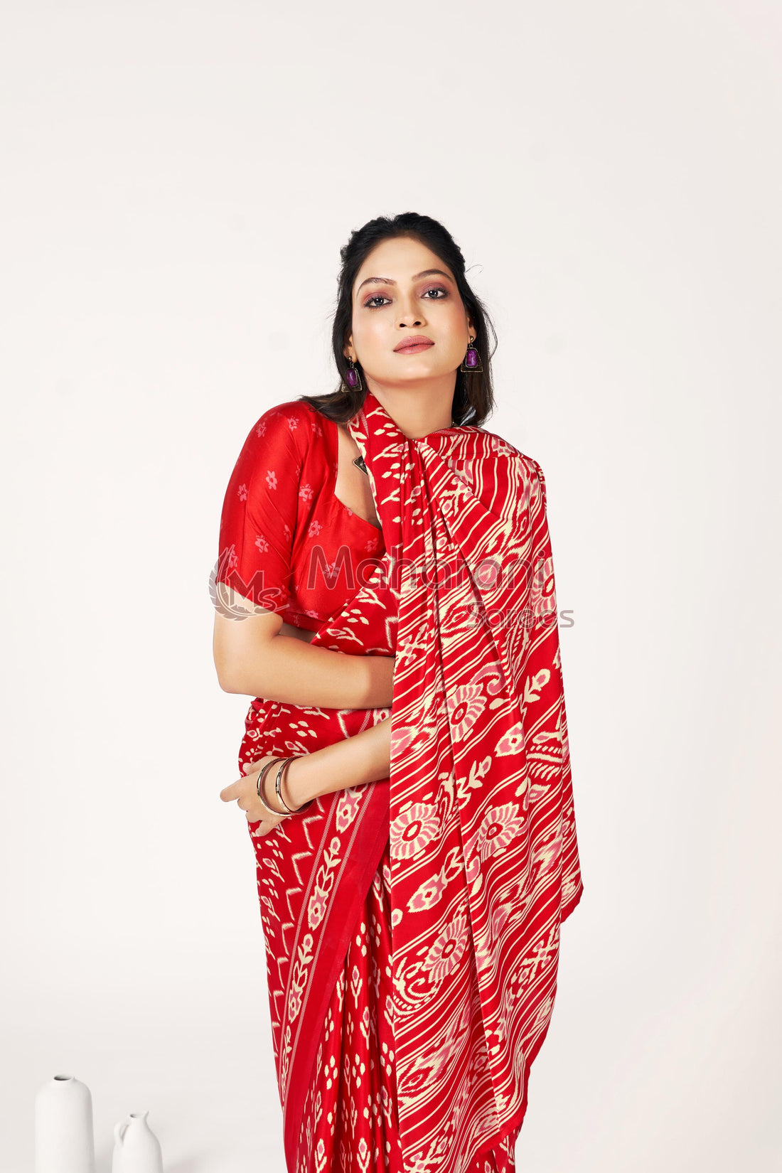 Red Ajrakh Patola Natural Printed Soft Modal Silk Saree