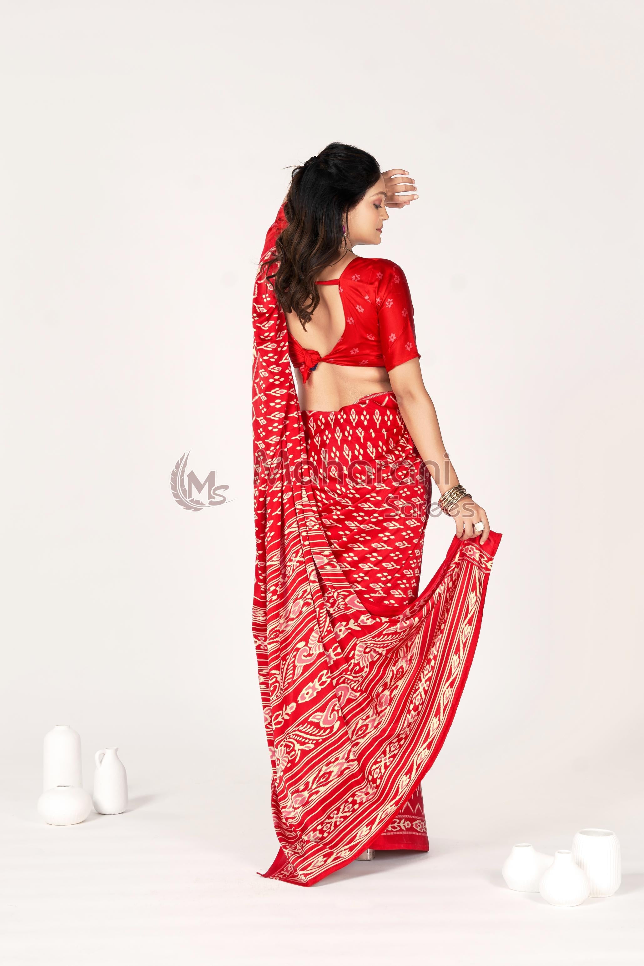 Red Ajrakh Patola Natural Printed Soft Modal Silk Saree
