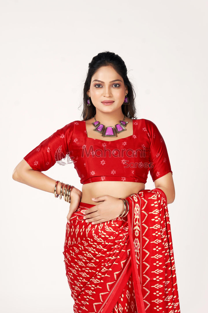 Red Ajrakh Patola Natural Printed Soft Modal Silk Saree