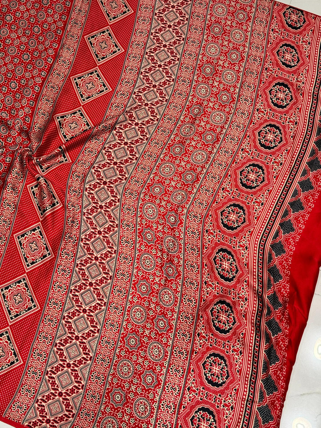 Red Ajrakh Printed Soft Modal Silk Natural Print Saree P1