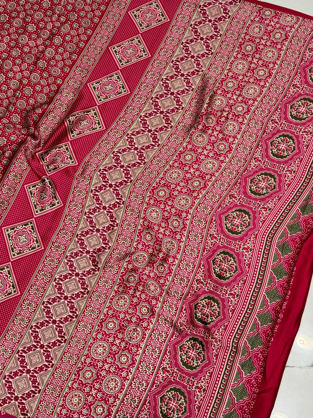 Rani Ajrakh Printed Soft Modal Silk Natural Print Saree P1