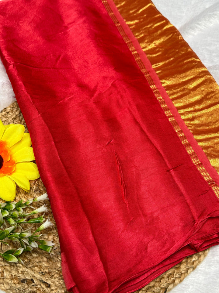 Red Plain Pure Modal Gajji Silk Saree With Zari Pallu Natural dyeing Saree-29
