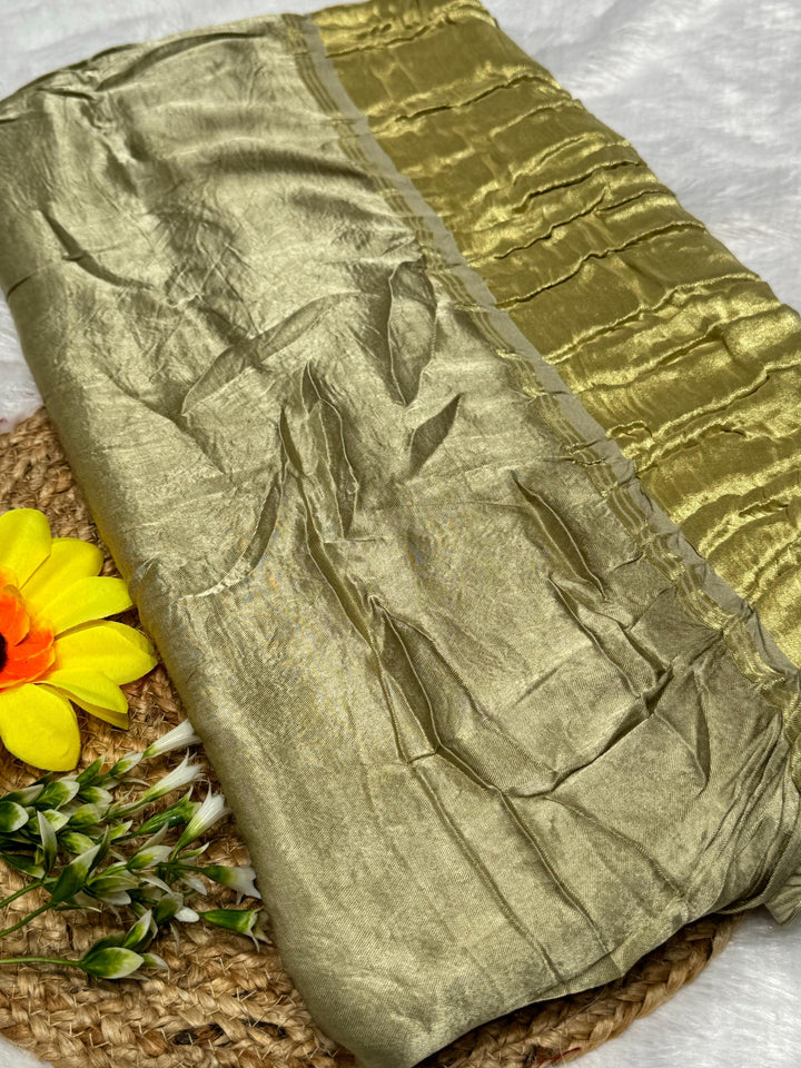 Golden Plain Pure Modal Gajji Silk Saree With Zari Pallu Natural dyeing Saree-28