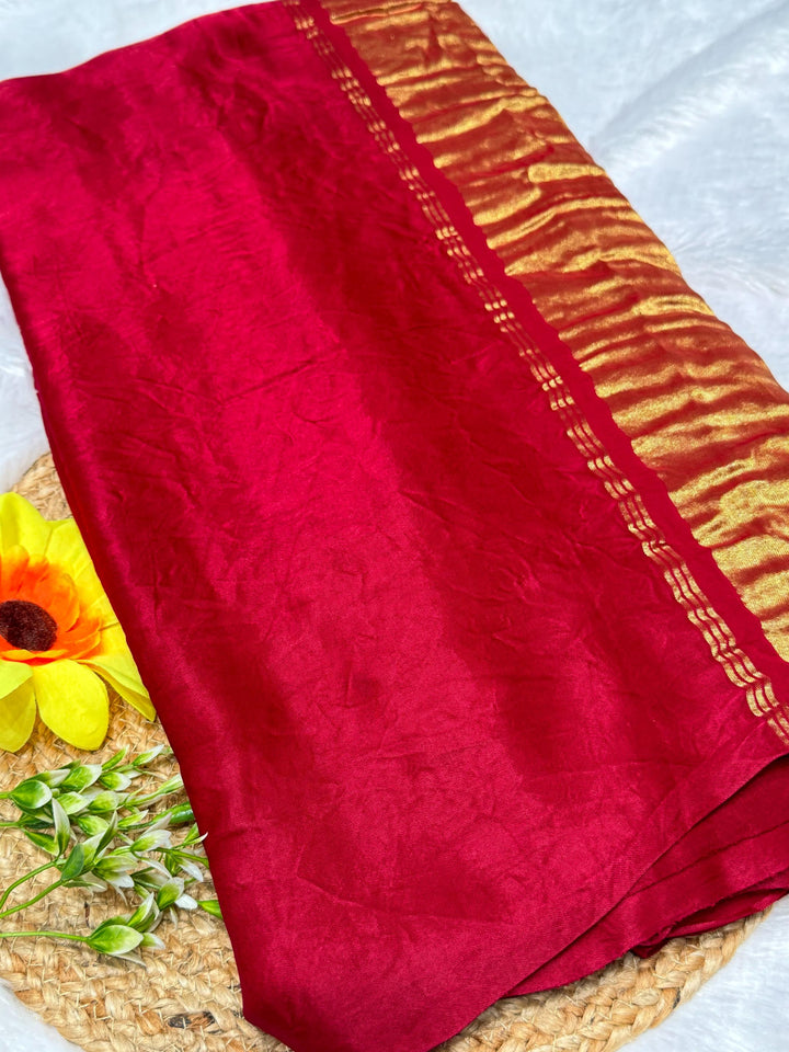 Pinkish Red Plain Pure Modal Gajji Silk Saree With Zari Pallu Natural dyeing Saree-13