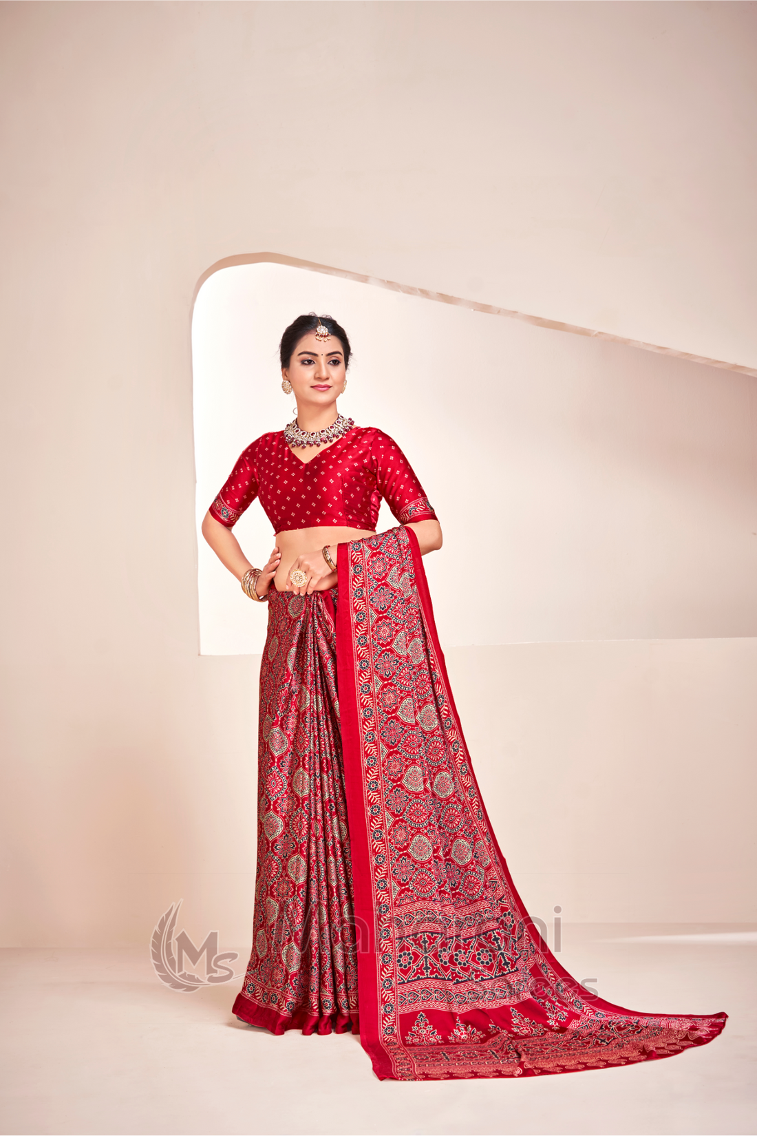 Maroon Ajrakh Printed Soft Modal Silk Natural Print Saree P2-1