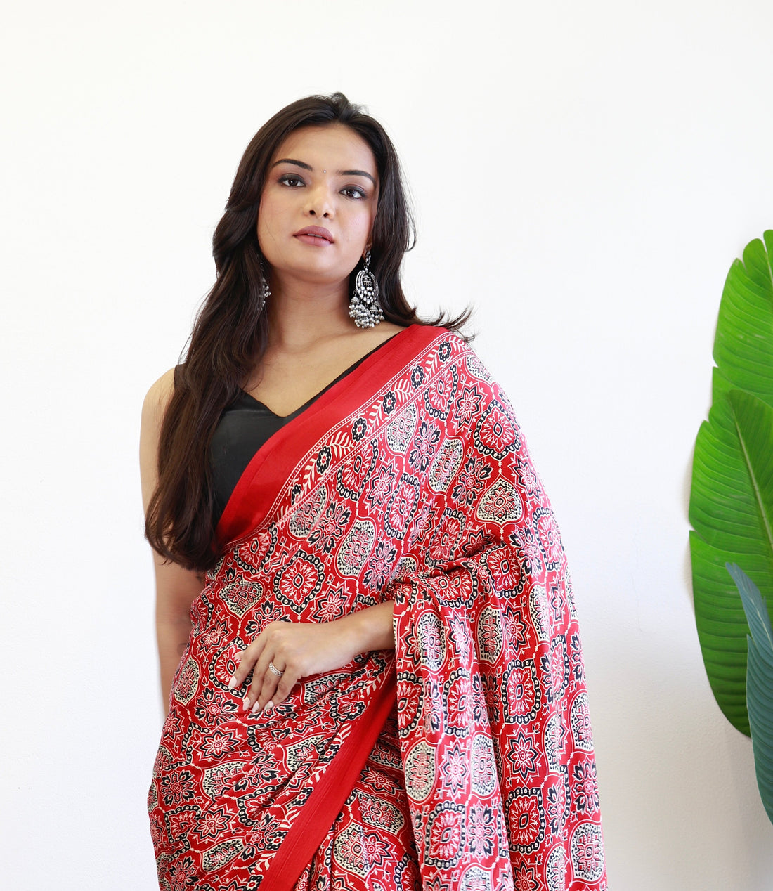Redish Maroon Ajrakh Printed Soft Modal Silk Natural Print Saree P2-2