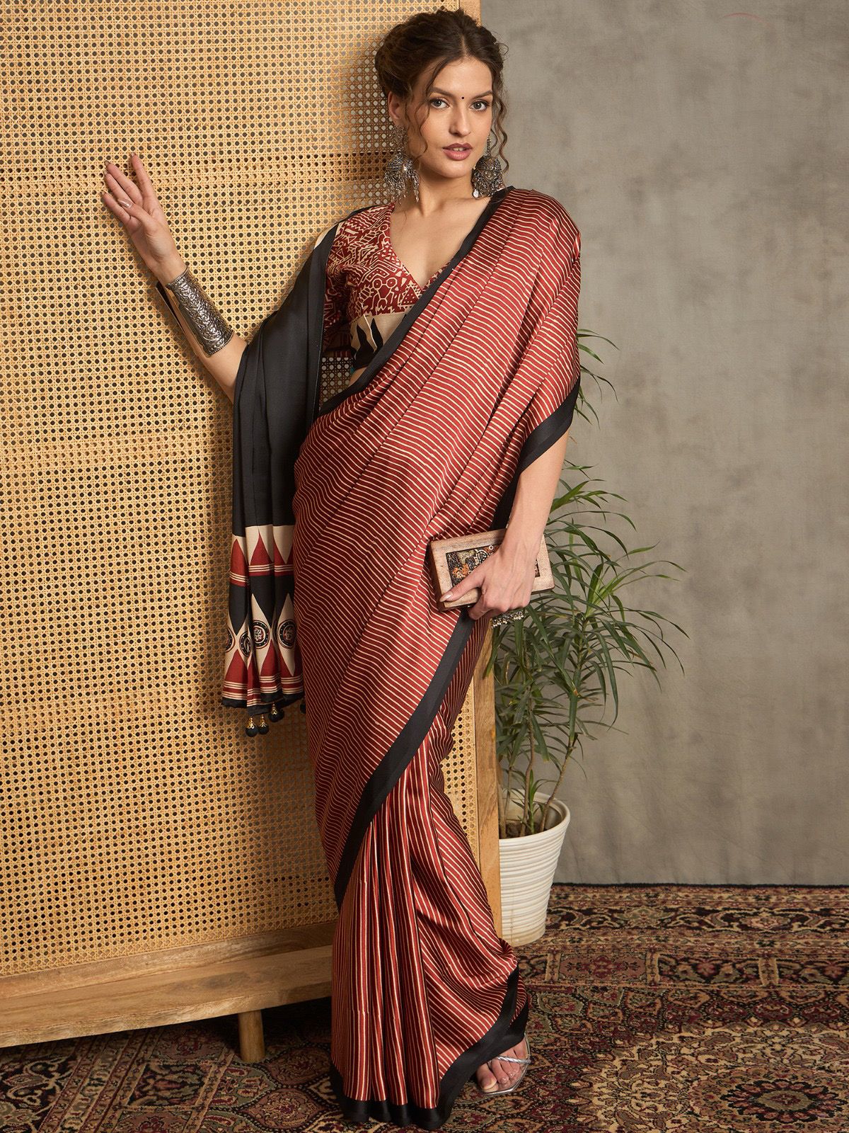 Ajrak Crepe Block Print Sarees 410
