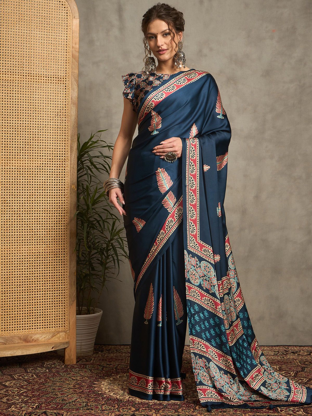 Ajrak Crepe Block Print Sarees 412