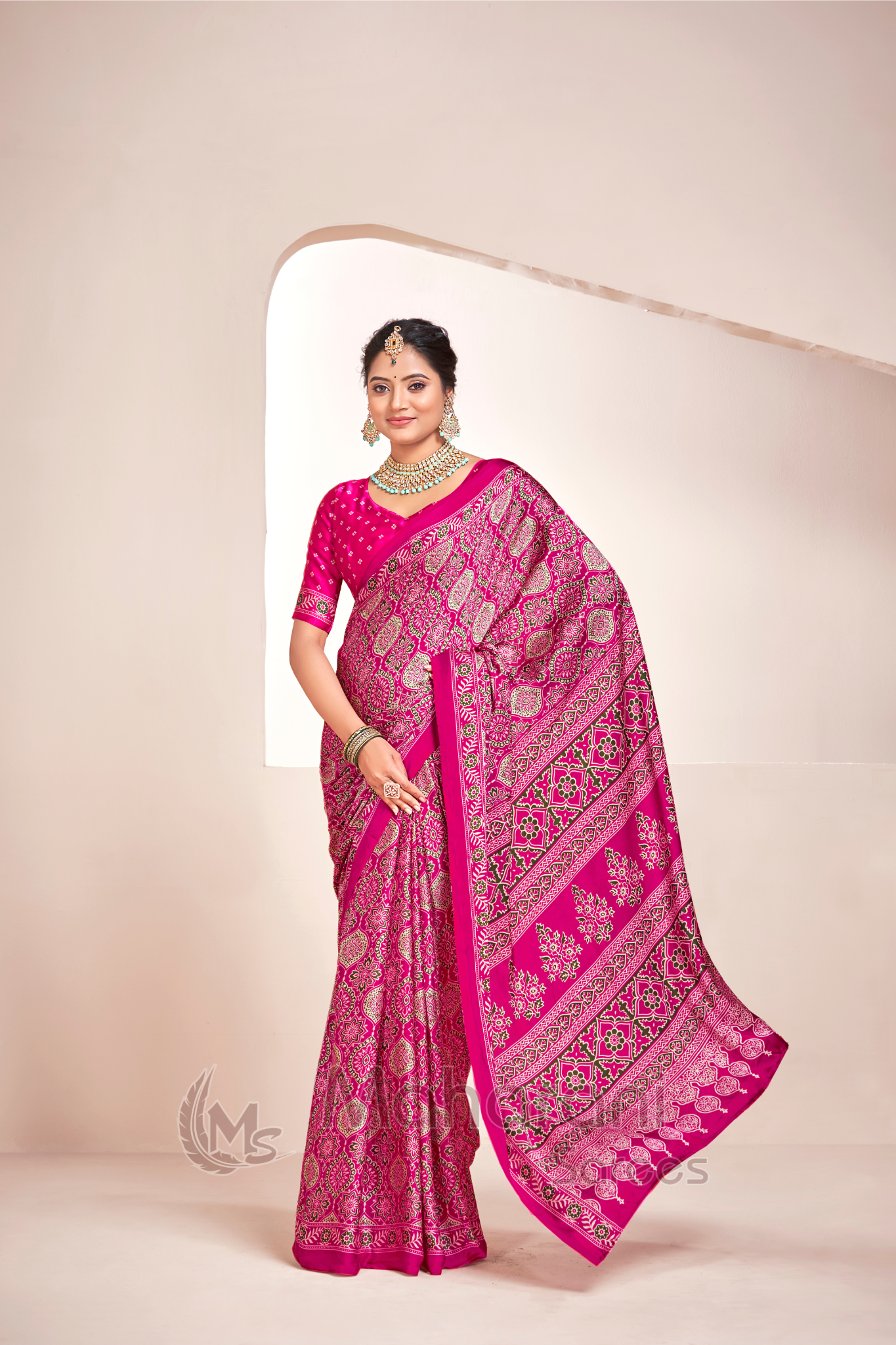 Rani Ajrakh Printed Soft Modal Silk Natural Print Saree P2-1