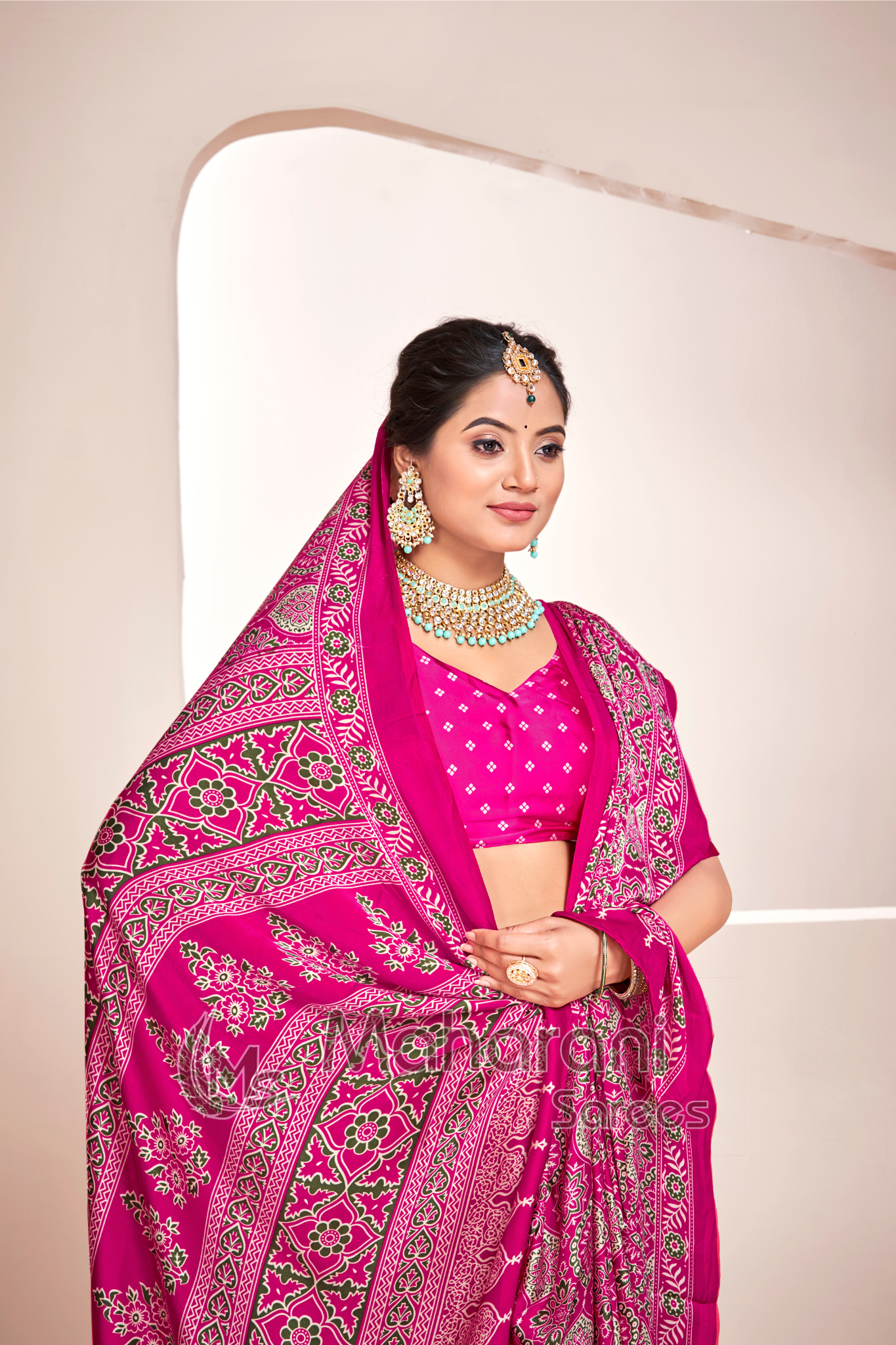 Rani Ajrakh Printed Soft Modal Silk Natural Print Saree P2-1