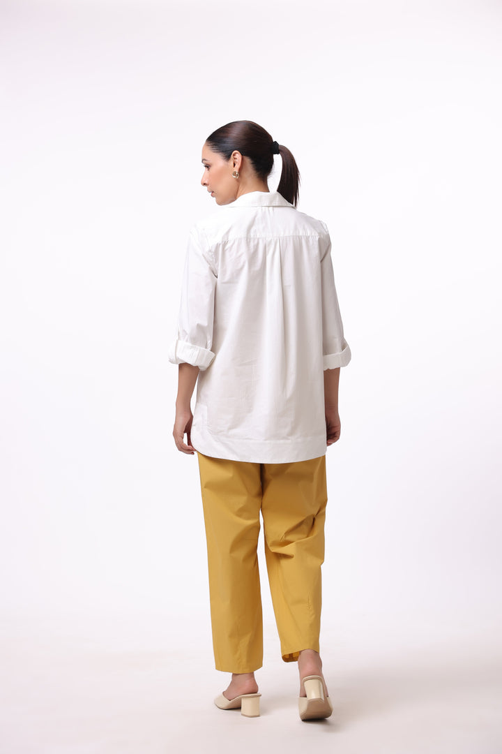 Women’s White Cotton Shirt with Yellow Cotton Pant Co-Ord Set