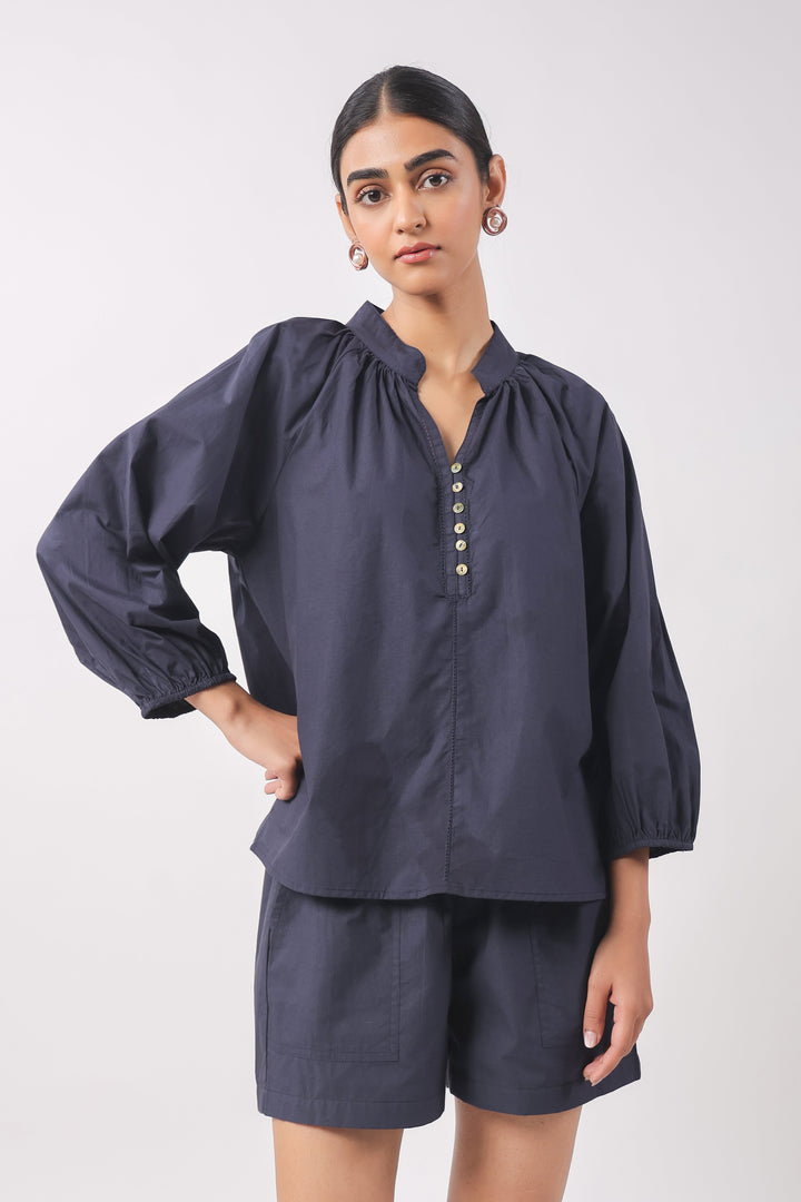 Women’s Navy Blue Cotton Top with Navy Blue Shorts Co-Ord Set