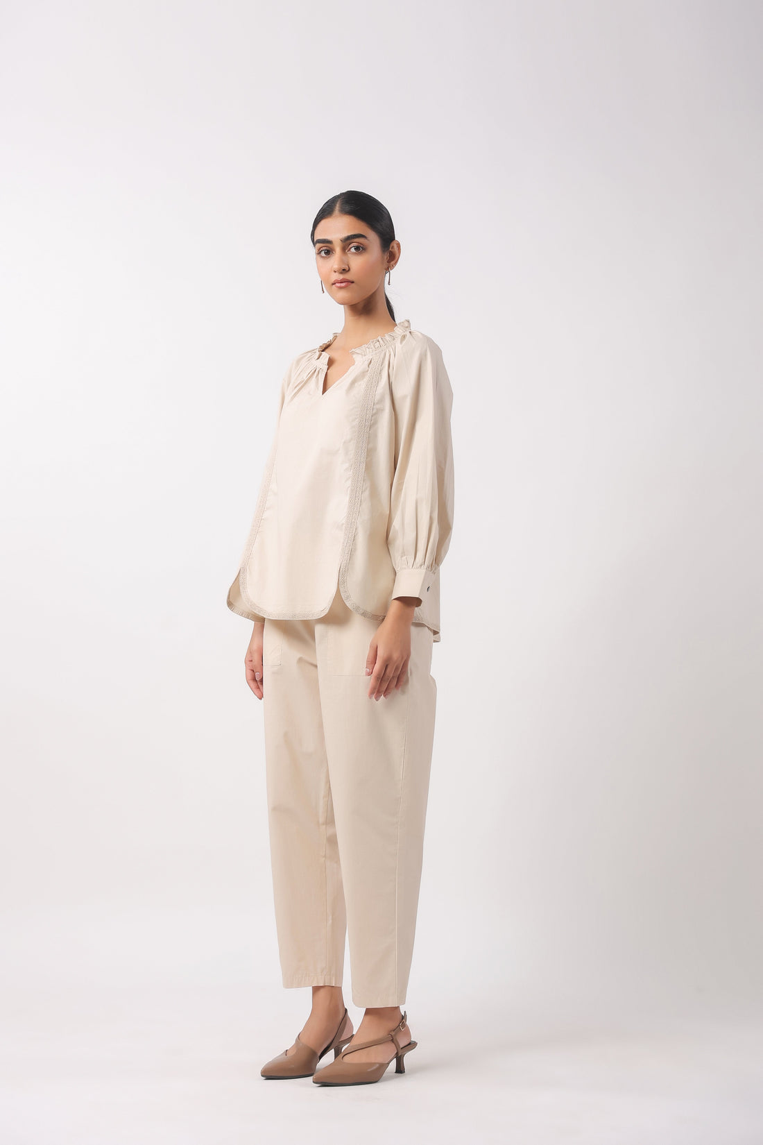 Women’s Beige Cotton Poplin Co-Ord Set