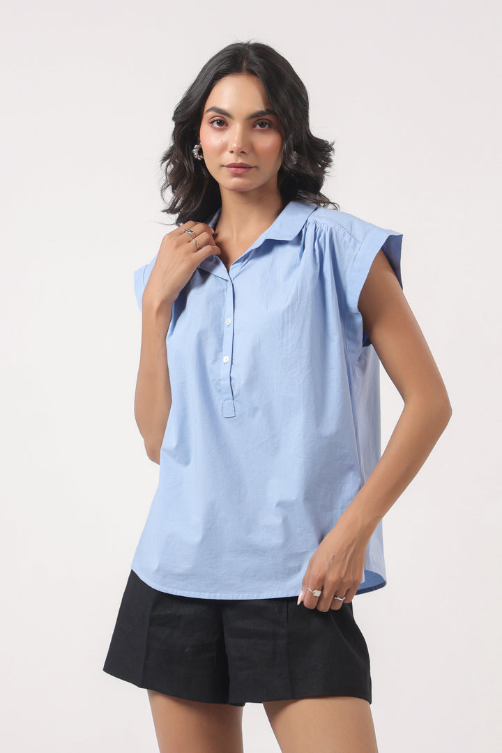 Women's blue cotton tops
