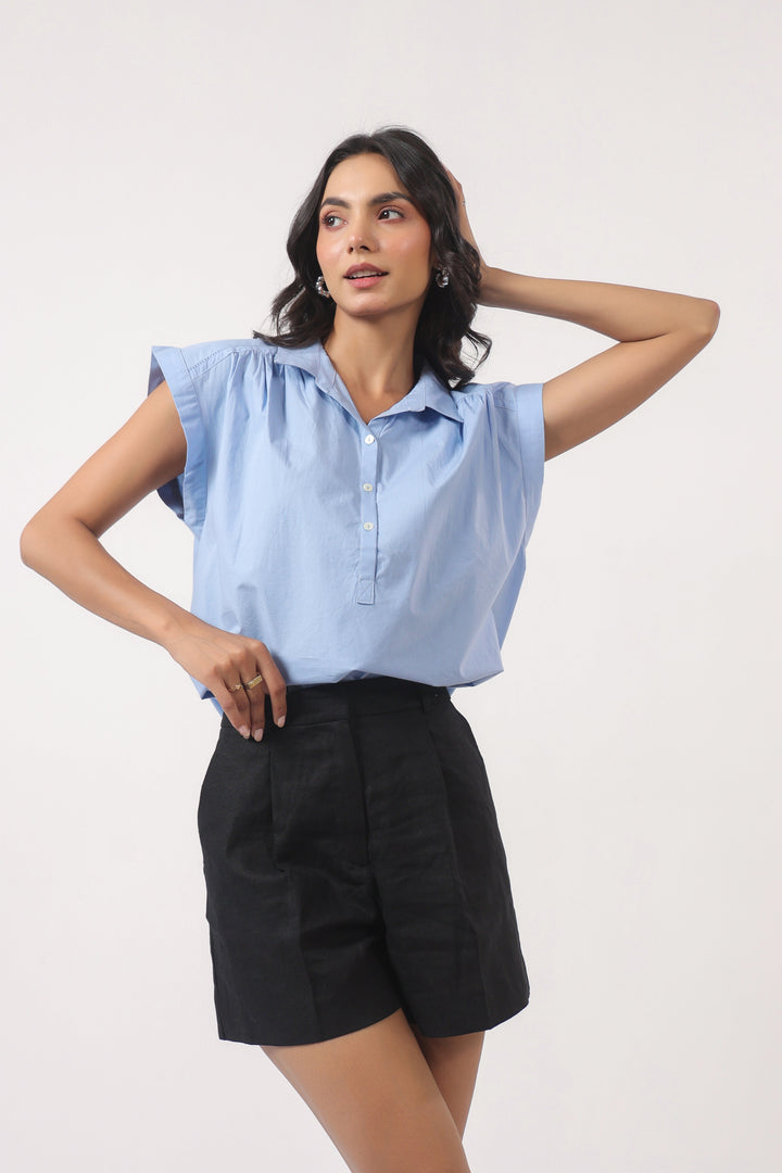 Women's blue cotton tops