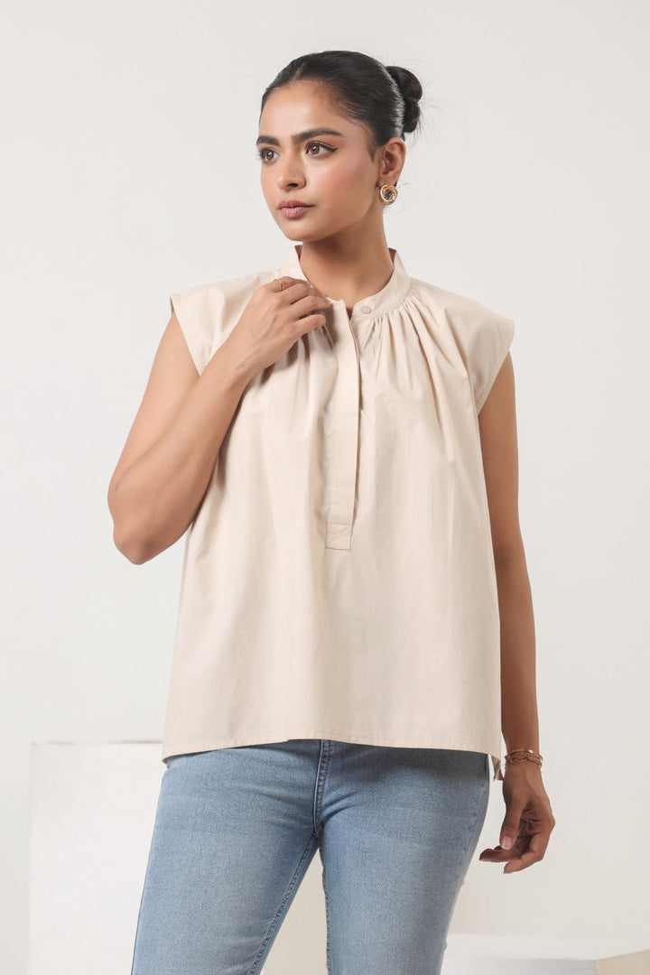 Womens Beige Cotton Top