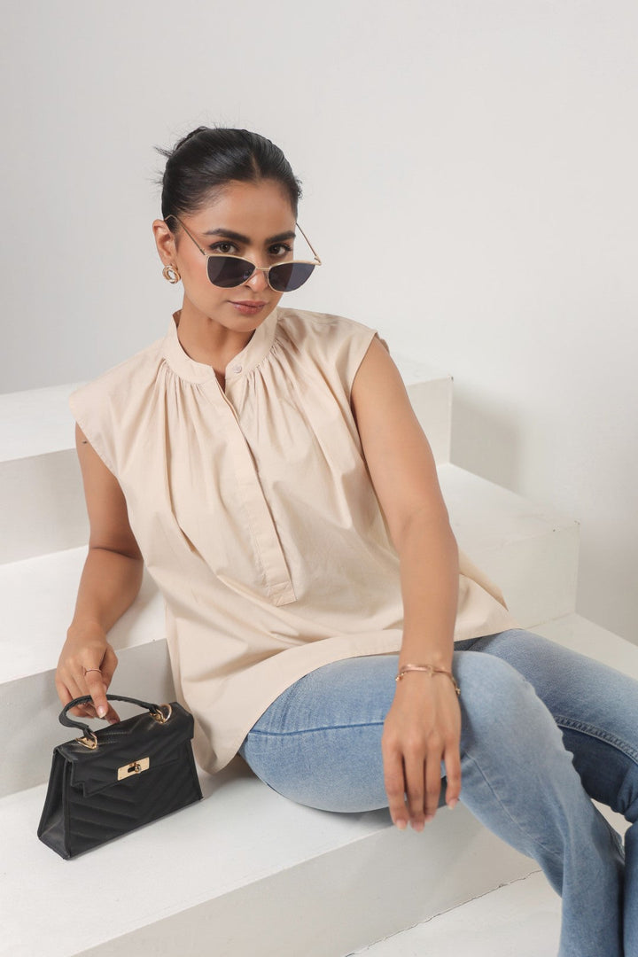 Womens Beige Cotton Top