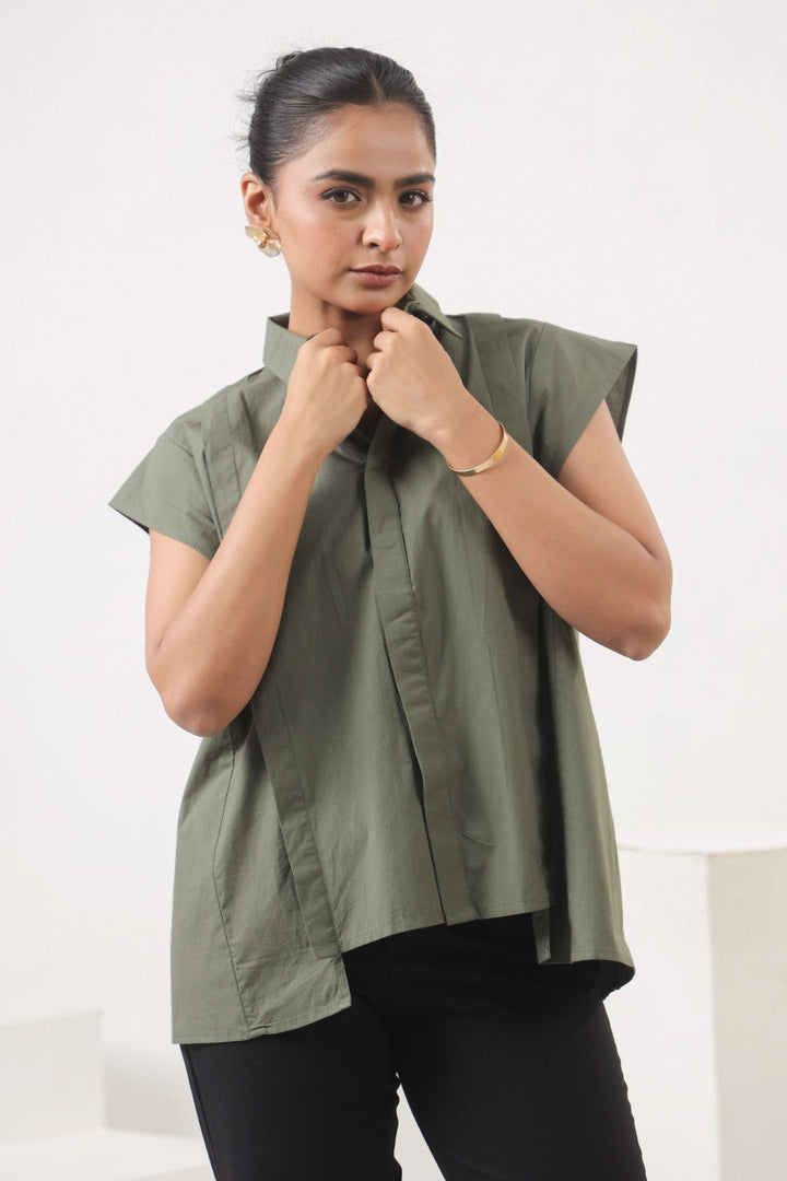 Women’s Green Cotton Poplin Top