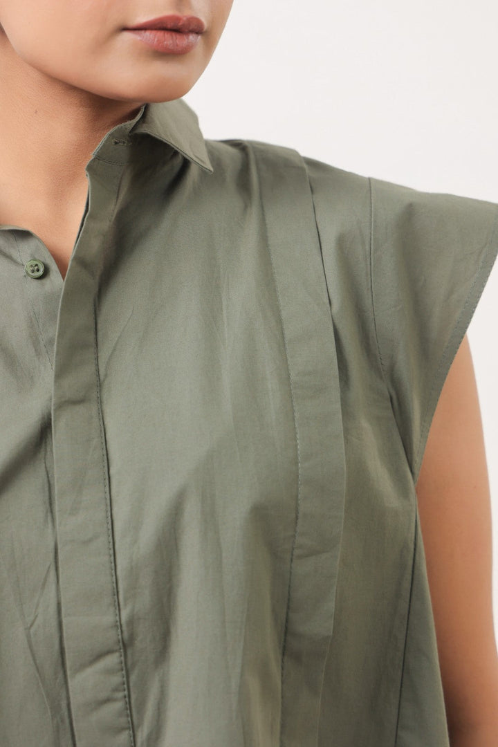 Women’s Green Cotton Poplin Top