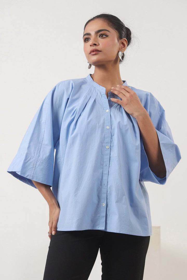 Women's blue cotton tops