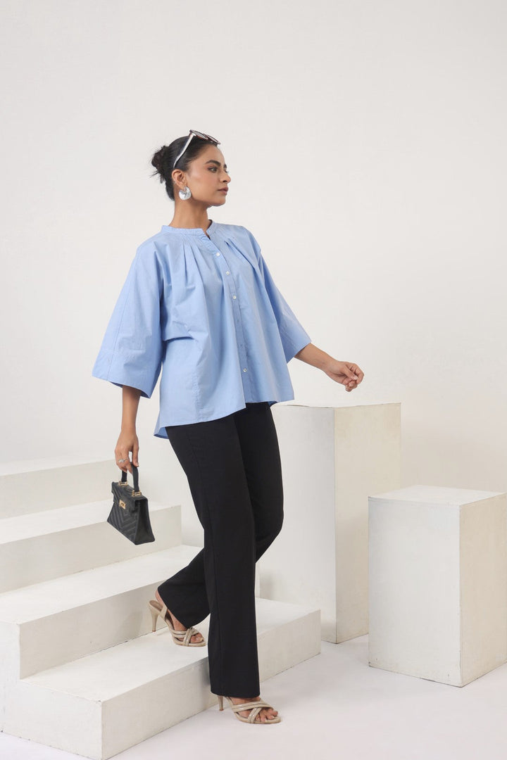 Women's blue cotton tops