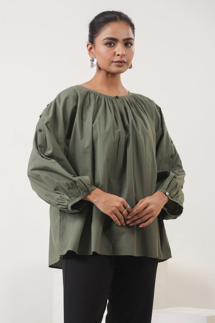 Women's green cotton tops