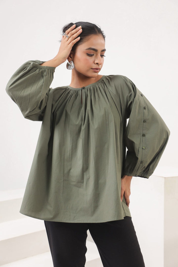 Women's green cotton tops