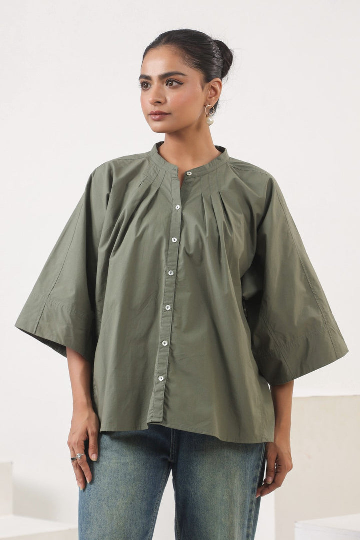 Women's green cotton tops