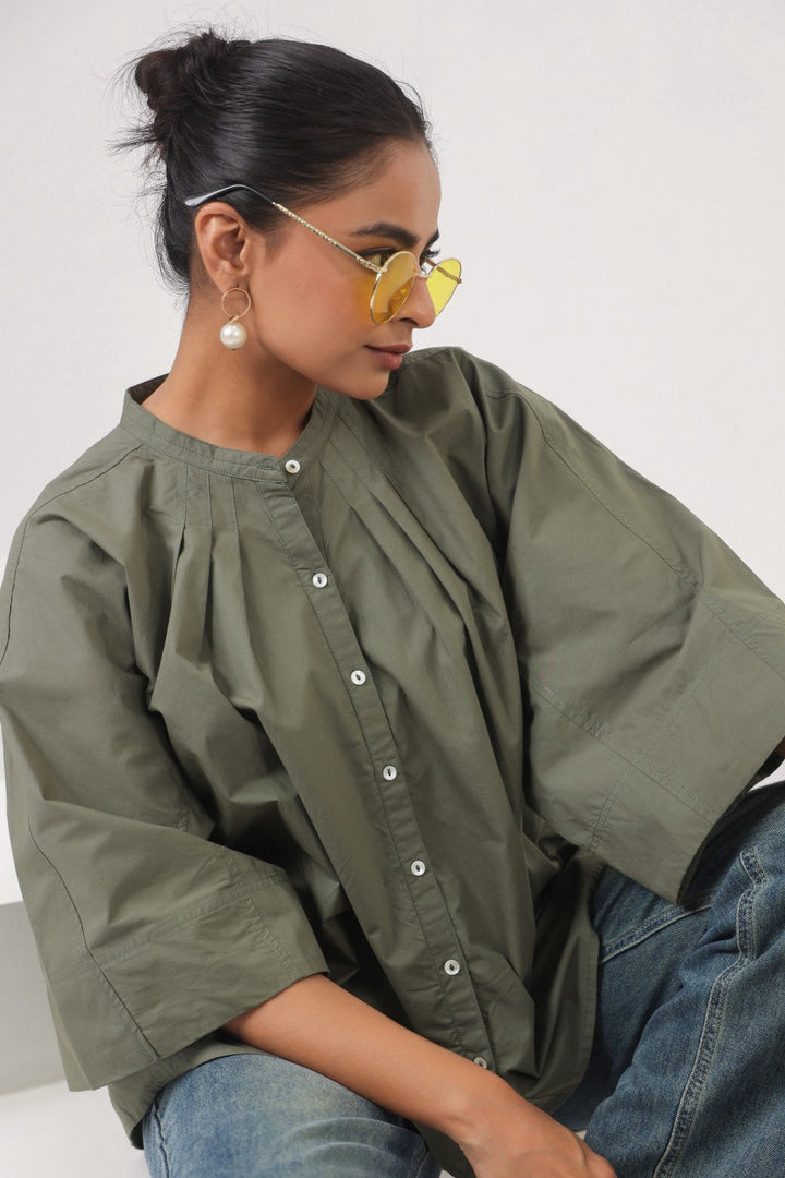 Women's green cotton tops