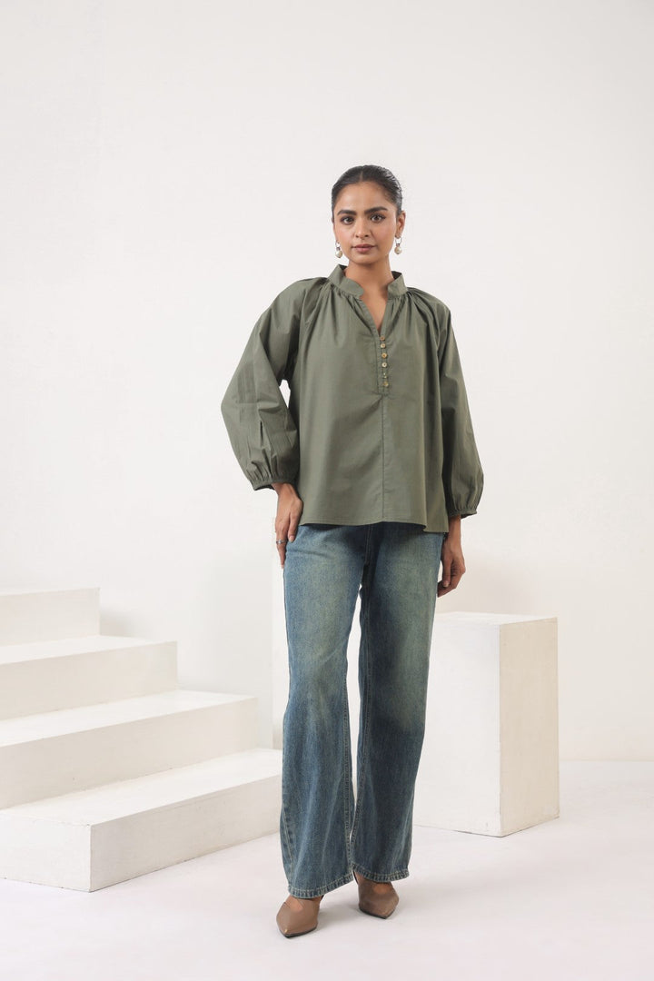 Women’s Olive Green Cotton Poplin Top