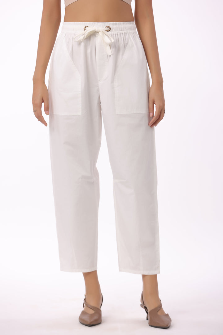 Women’s White Cotton Trouser