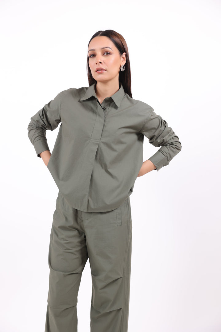 Women’s Green Cotton Shirt with Green Cotton Pant Co-Ord Set