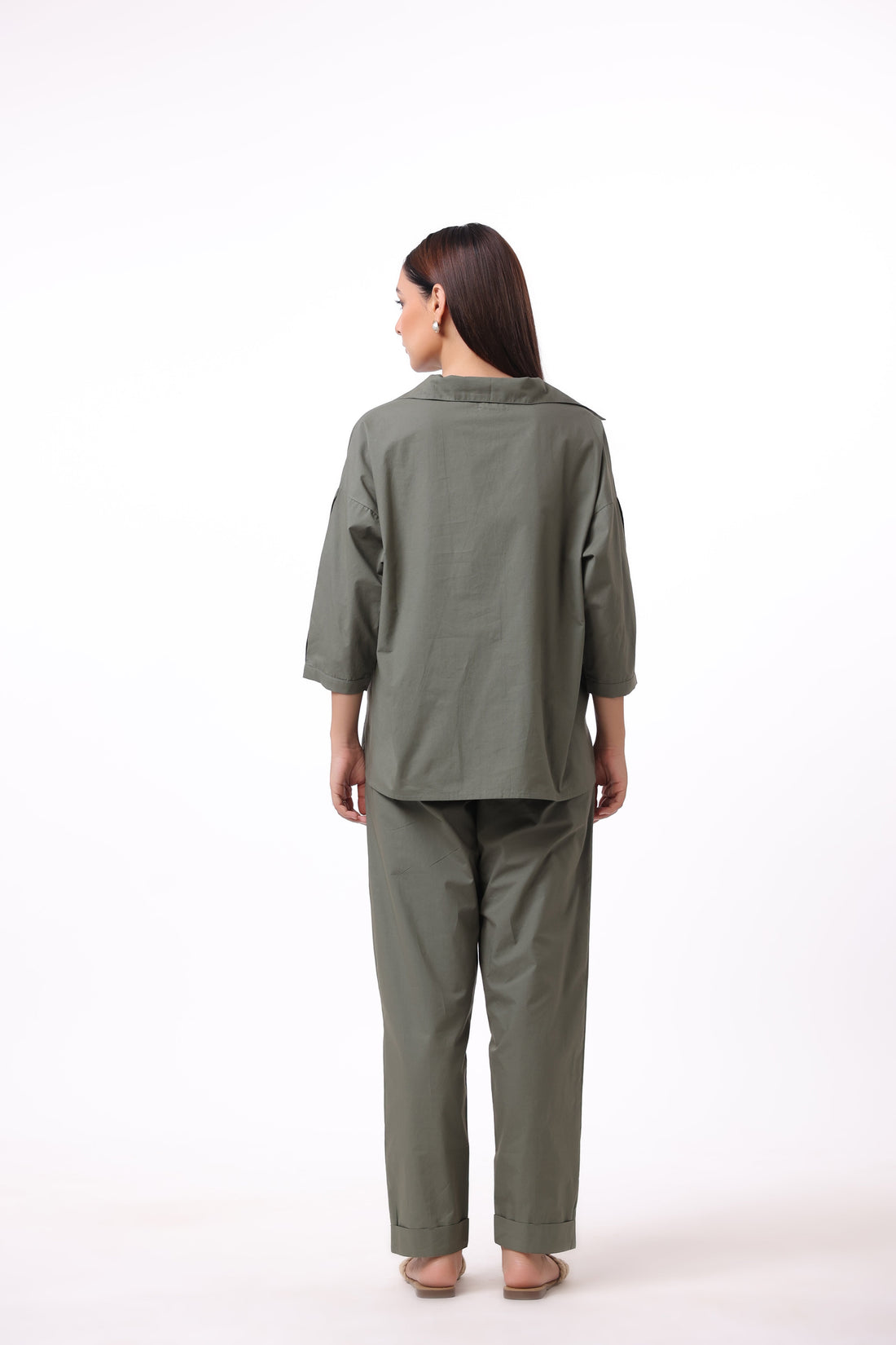 Women’s Green Cotton Shirt with Cotton Pant Co-Ord Set