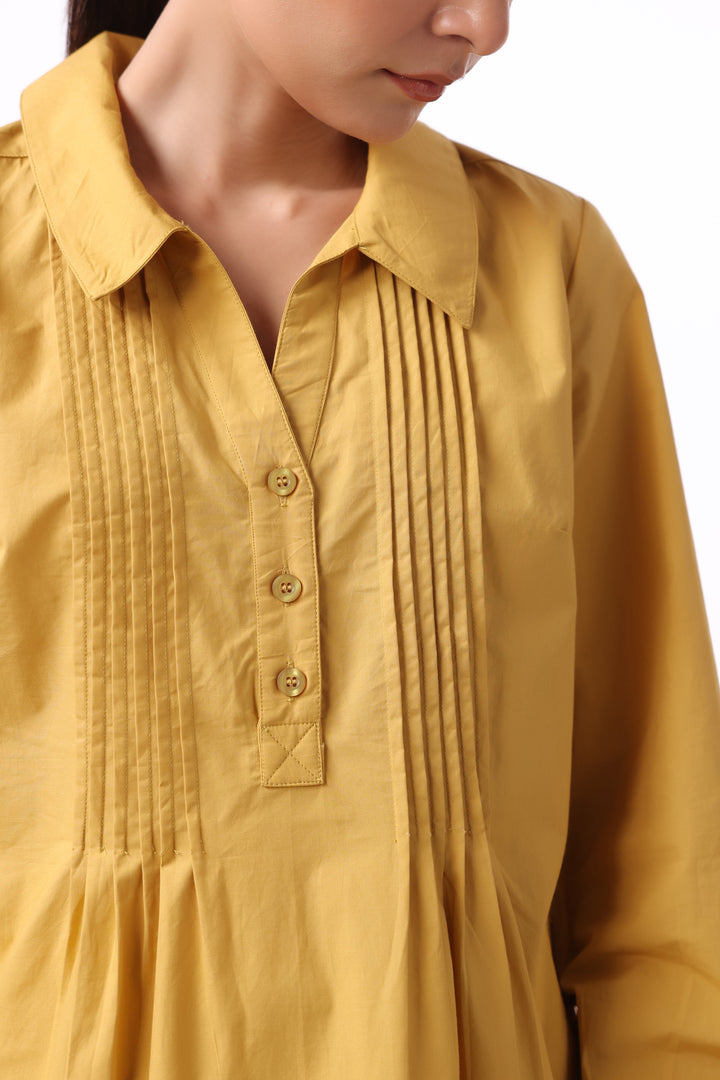Women’s Yellow Cotton Shirt with Yellow Cotton Pant Co-Ord Set