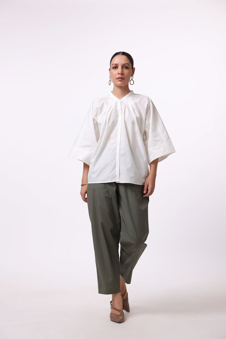 Women White Solid Cotton Top & Pant Co-Ord Set