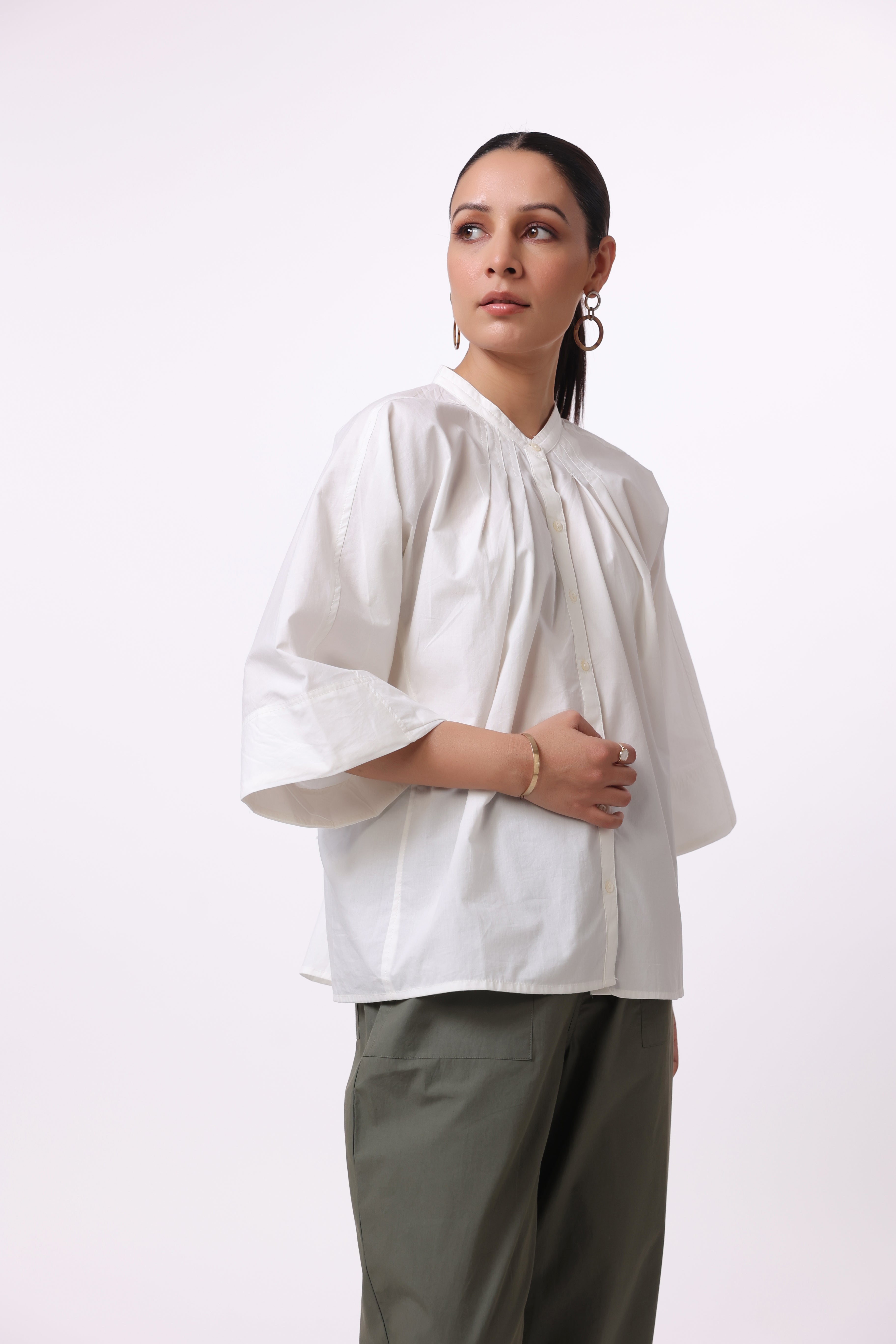 Women White Solid Cotton Top & Pant Co-Ord Set