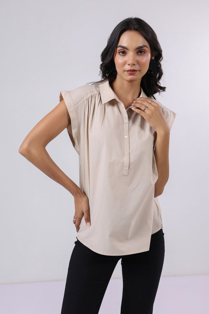 Women's beige cotton tops