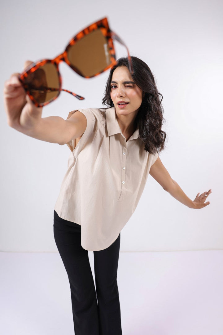 Women's beige cotton tops