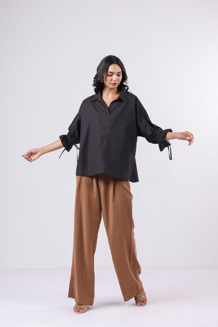 Women’s Black Cotton Poplin Top