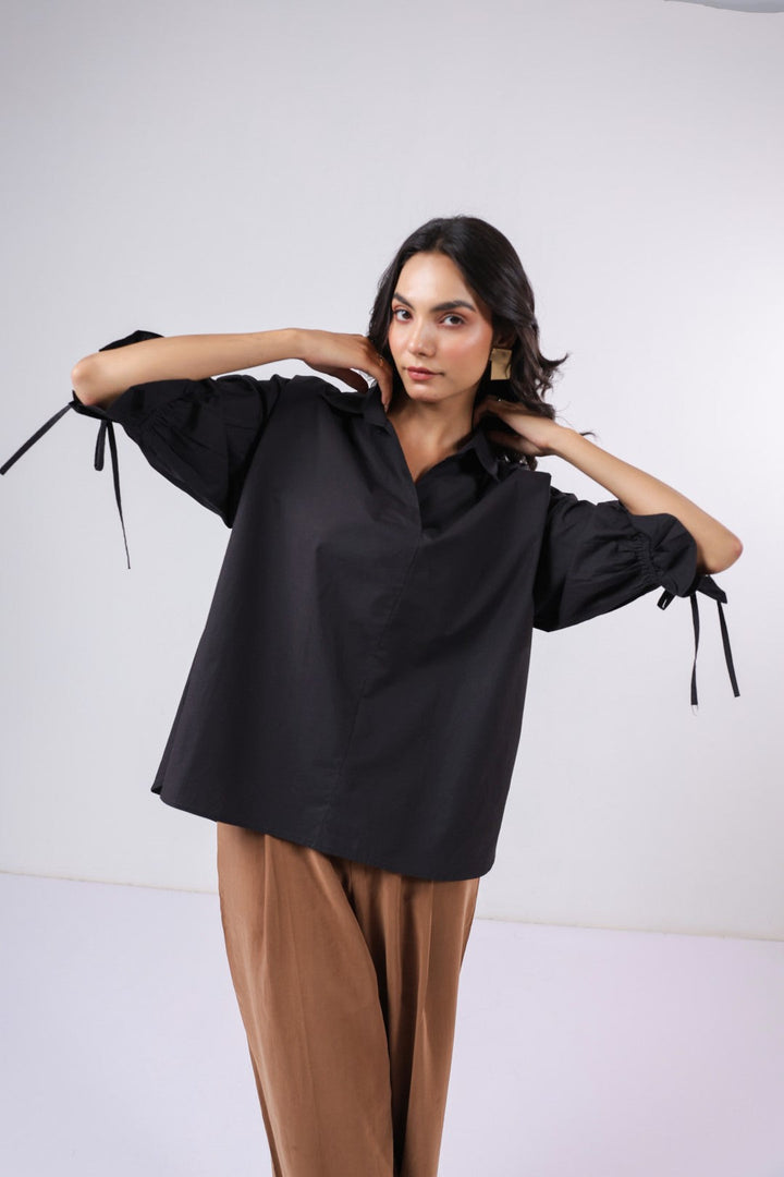 Women’s Black Cotton Poplin Top